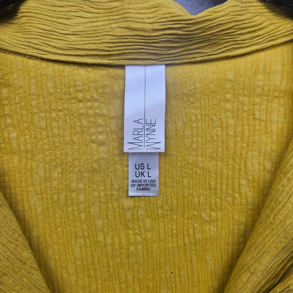 Maria Wyntte Yellow Button Up Coastal Blouse Textured Long Sleeve Top Size Large - Picture 3 of 7